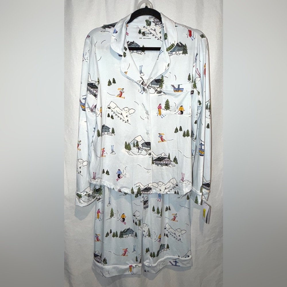 Kate Spade Pajamas Classic Long Sleeve Winter Village Ski Trip Print Pjs NWT - Picture 9 of 13